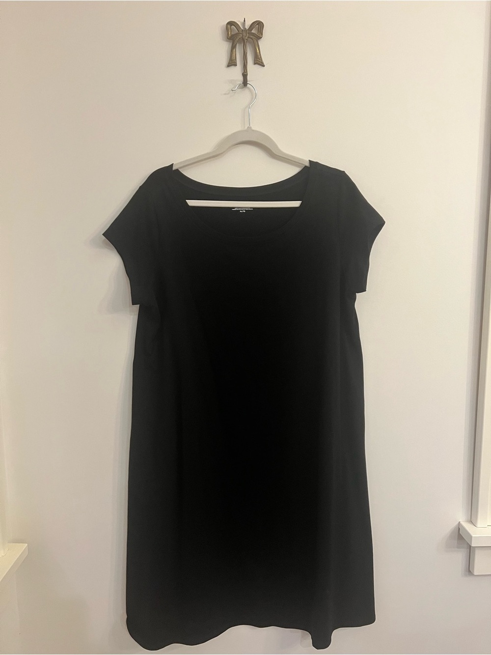 Eileen Fisher Dress XL Black Organic Cotton T Shirt Midi Minimalist Ballet Neck